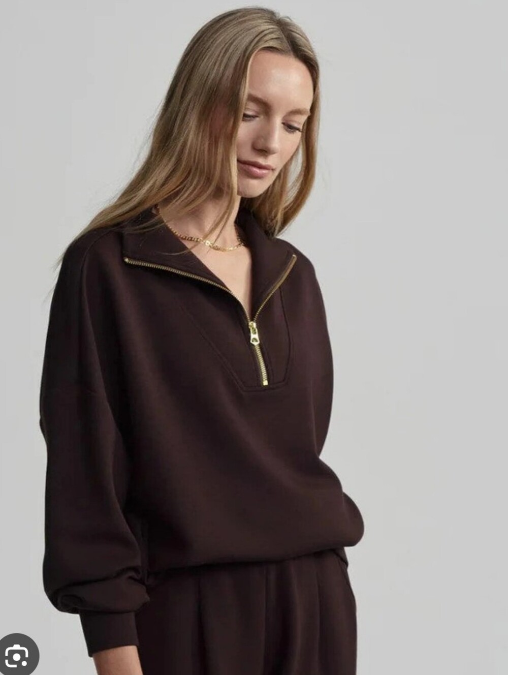 NWOT Varley Chocolate Brown Half-Zip Cowl Sweater_XL - Picture 2 of 11